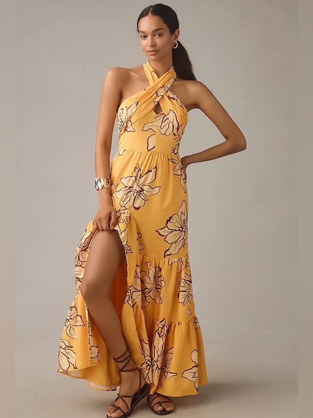 Anthropologie Hutch Floral Halter Maxi Dress Size 6 Yellow Maize NWT